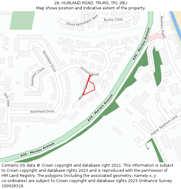 29, HURLAND ROAD, TRURO, TR1 2BU: Location map and indicative extent of plot