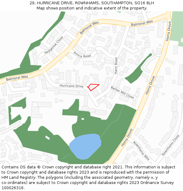 29, HURRICANE DRIVE, ROWNHAMS, SOUTHAMPTON, SO16 8LH: Location map and indicative extent of plot