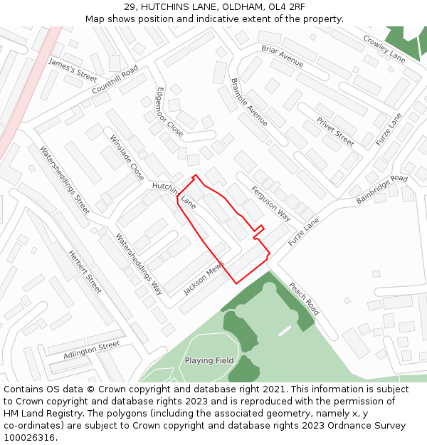 29, HUTCHINS LANE, OLDHAM, OL4 2RF: Location map and indicative extent of plot