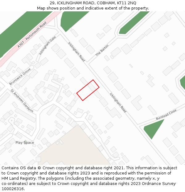 29, ICKLINGHAM ROAD, COBHAM, KT11 2NQ: Location map and indicative extent of plot