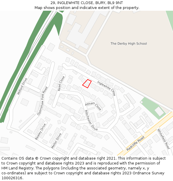 29, INGLEWHITE CLOSE, BURY, BL9 9NT: Location map and indicative extent of plot