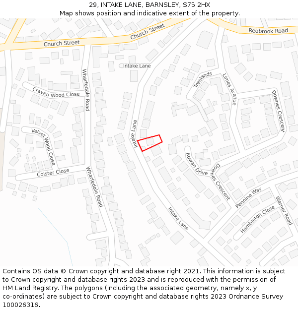 29, INTAKE LANE, BARNSLEY, S75 2HX: Location map and indicative extent of plot