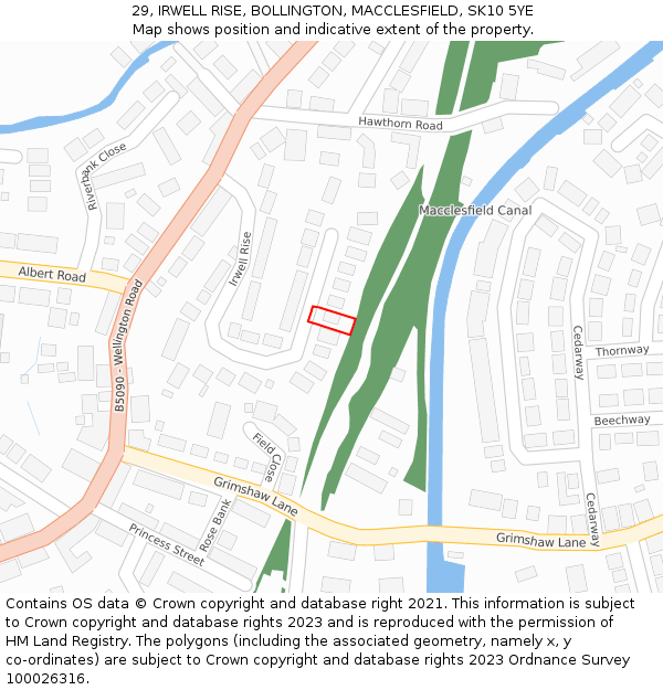 29, IRWELL RISE, BOLLINGTON, MACCLESFIELD, SK10 5YE: Location map and indicative extent of plot