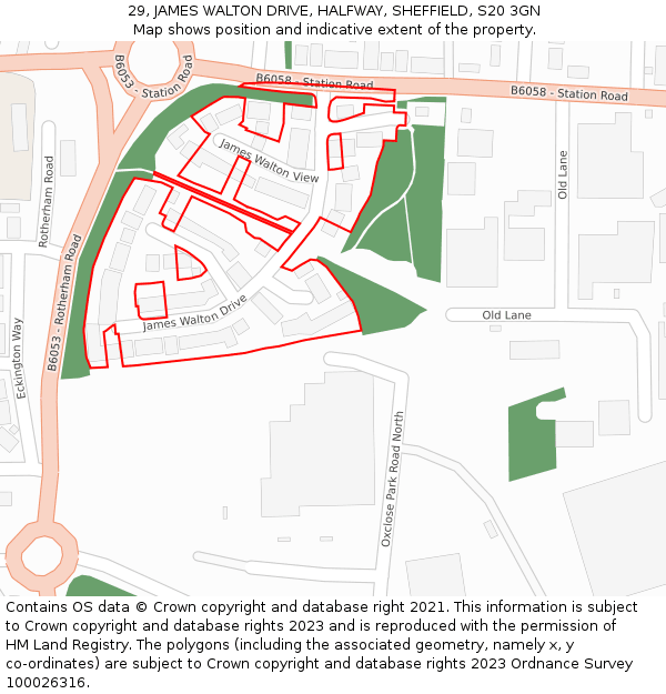 29, JAMES WALTON DRIVE, HALFWAY, SHEFFIELD, S20 3GN: Location map and indicative extent of plot