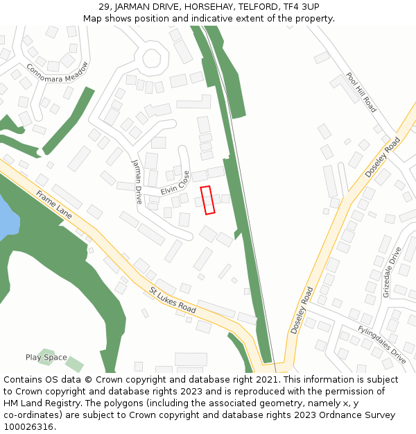 29, JARMAN DRIVE, HORSEHAY, TELFORD, TF4 3UP: Location map and indicative extent of plot