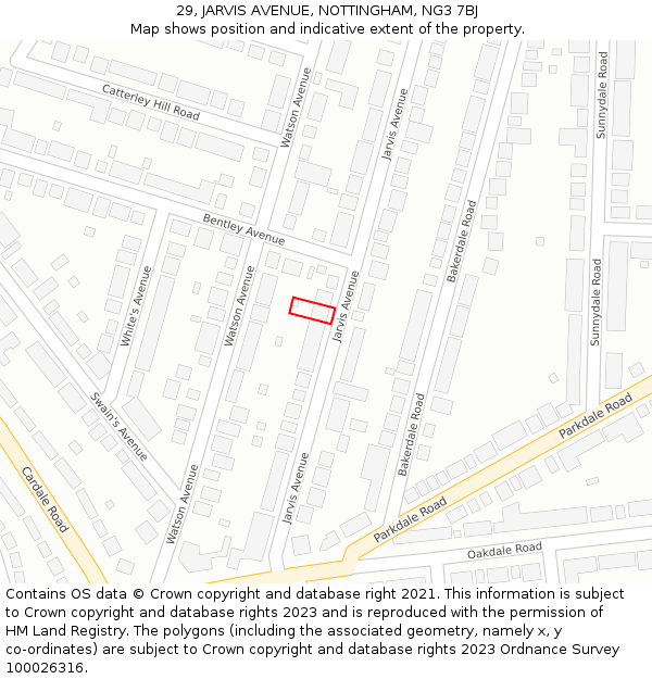 29, JARVIS AVENUE, NOTTINGHAM, NG3 7BJ: Location map and indicative extent of plot