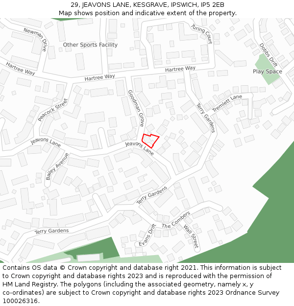 29, JEAVONS LANE, KESGRAVE, IPSWICH, IP5 2EB: Location map and indicative extent of plot