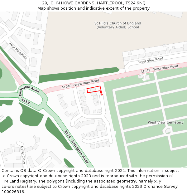 29, JOHN HOWE GARDENS, HARTLEPOOL, TS24 9NQ: Location map and indicative extent of plot