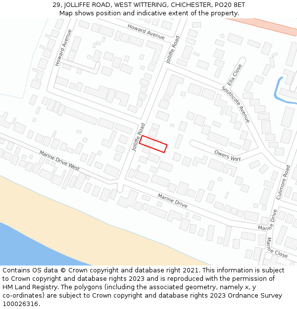 29, JOLLIFFE ROAD, WEST WITTERING, CHICHESTER, PO20 8ET: Location map and indicative extent of plot