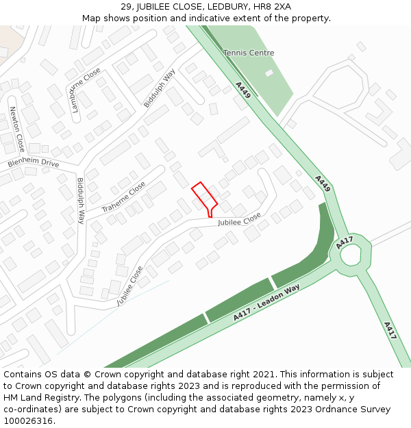 29, JUBILEE CLOSE, LEDBURY, HR8 2XA: Location map and indicative extent of plot