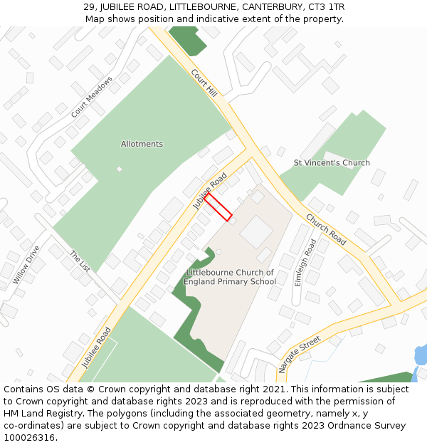 29, JUBILEE ROAD, LITTLEBOURNE, CANTERBURY, CT3 1TR: Location map and indicative extent of plot