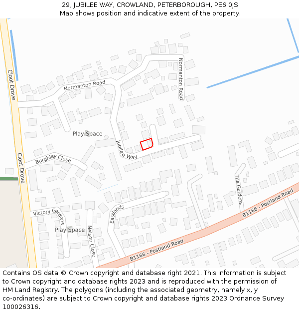 29, JUBILEE WAY, CROWLAND, PETERBOROUGH, PE6 0JS: Location map and indicative extent of plot