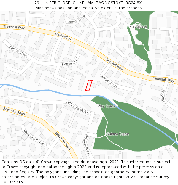 29, JUNIPER CLOSE, CHINEHAM, BASINGSTOKE, RG24 8XH: Location map and indicative extent of plot