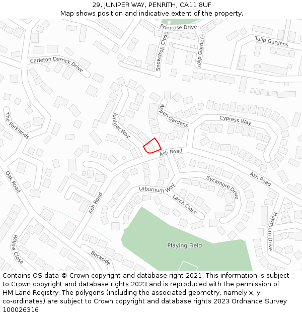 29, JUNIPER WAY, PENRITH, CA11 8UF: Location map and indicative extent of plot