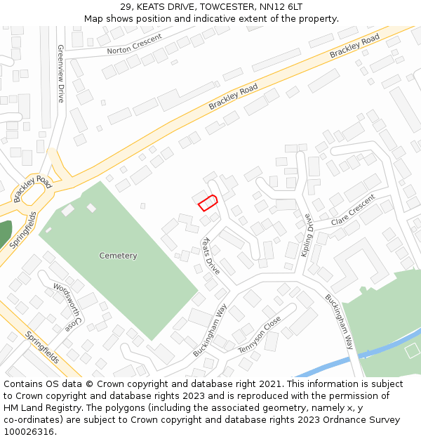 29, KEATS DRIVE, TOWCESTER, NN12 6LT: Location map and indicative extent of plot