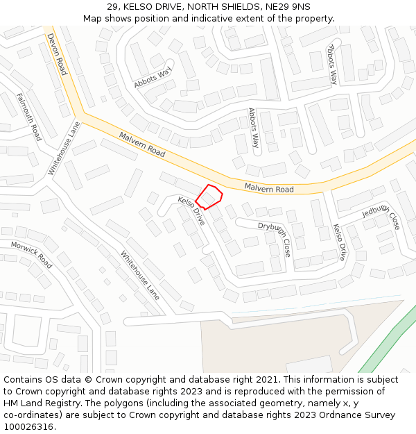 29, KELSO DRIVE, NORTH SHIELDS, NE29 9NS: Location map and indicative extent of plot