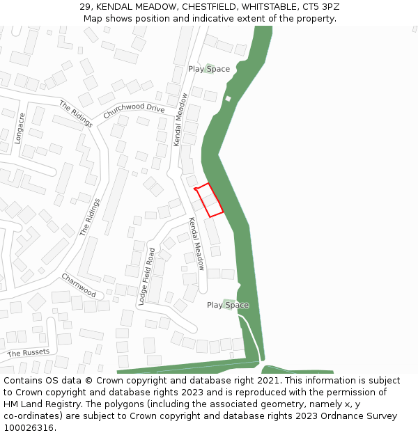 29, KENDAL MEADOW, CHESTFIELD, WHITSTABLE, CT5 3PZ: Location map and indicative extent of plot