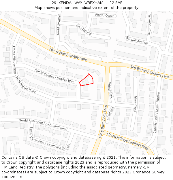 29, KENDAL WAY, WREXHAM, LL12 8AF: Location map and indicative extent of plot