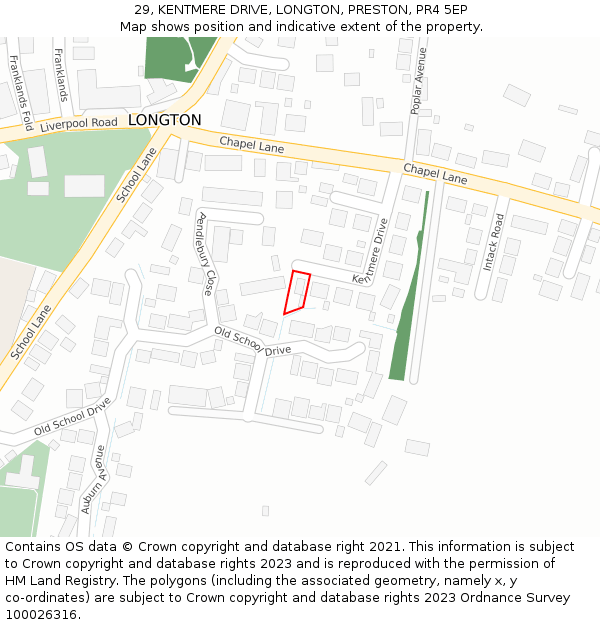 29, KENTMERE DRIVE, LONGTON, PRESTON, PR4 5EP: Location map and indicative extent of plot