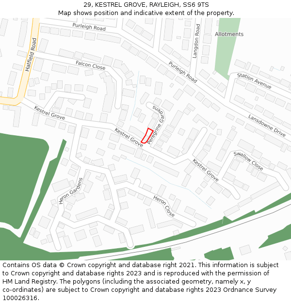 29, KESTREL GROVE, RAYLEIGH, SS6 9TS: Location map and indicative extent of plot