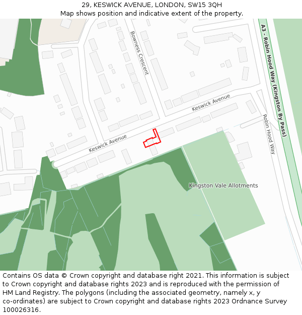 29, KESWICK AVENUE, LONDON, SW15 3QH: Location map and indicative extent of plot