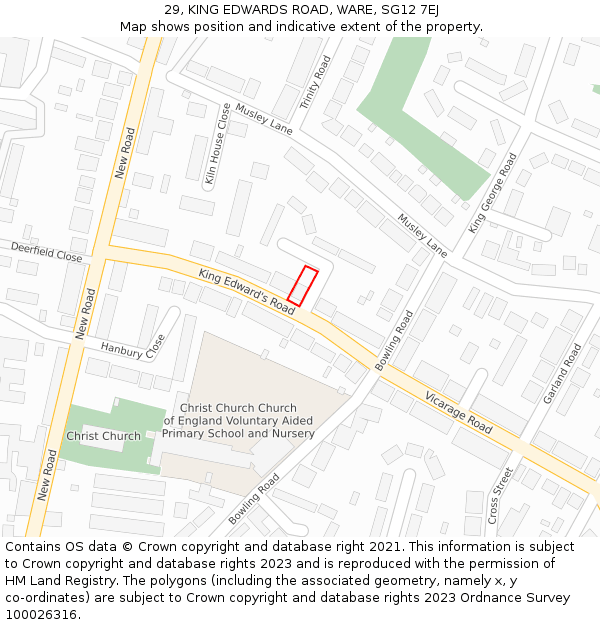 29, KING EDWARDS ROAD, WARE, SG12 7EJ: Location map and indicative extent of plot