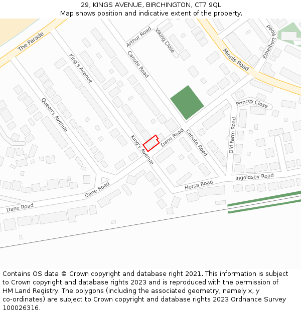 29, KINGS AVENUE, BIRCHINGTON, CT7 9QL: Location map and indicative extent of plot