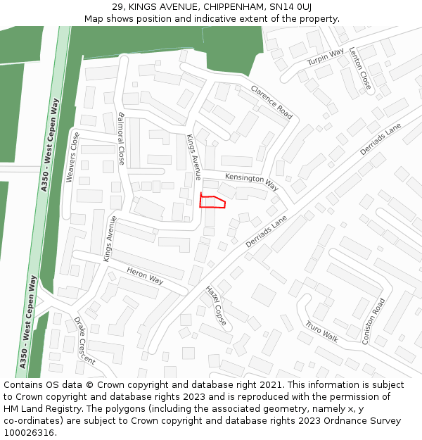 29, KINGS AVENUE, CHIPPENHAM, SN14 0UJ: Location map and indicative extent of plot