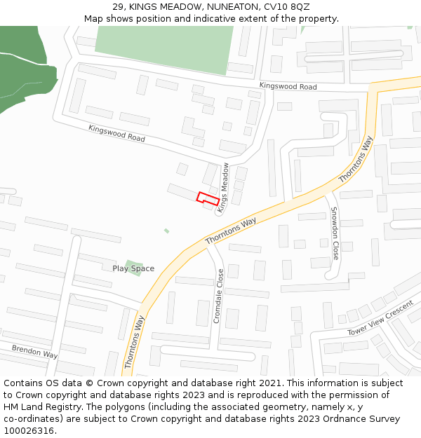 29, KINGS MEADOW, NUNEATON, CV10 8QZ: Location map and indicative extent of plot