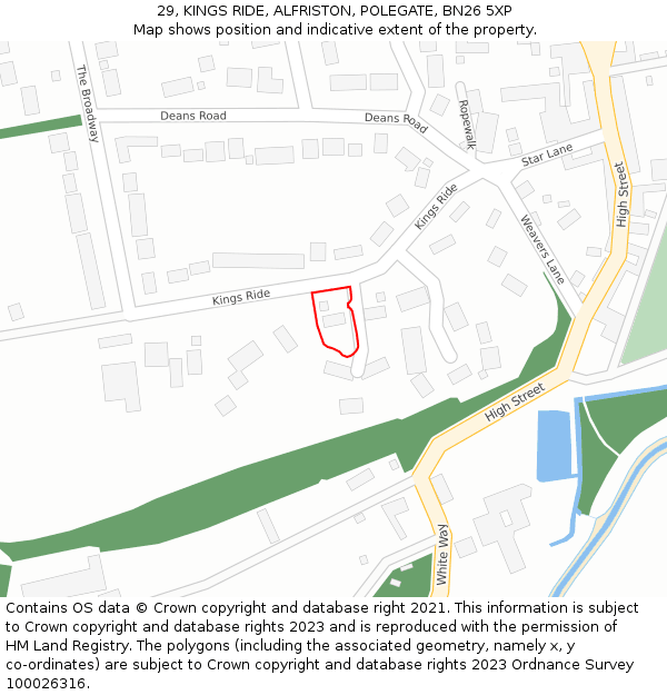 29, KINGS RIDE, ALFRISTON, POLEGATE, BN26 5XP: Location map and indicative extent of plot