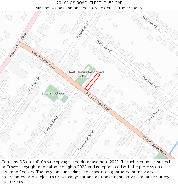 29, KINGS ROAD, FLEET, GU51 3AF: Location map and indicative extent of plot