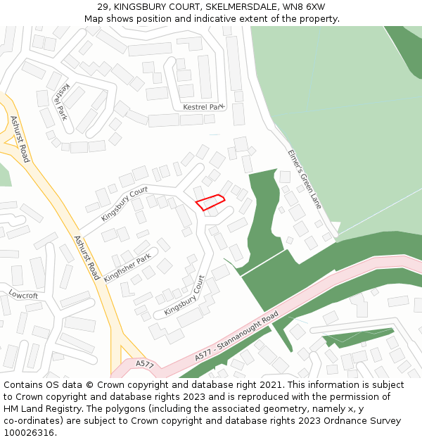 29, KINGSBURY COURT, SKELMERSDALE, WN8 6XW: Location map and indicative extent of plot