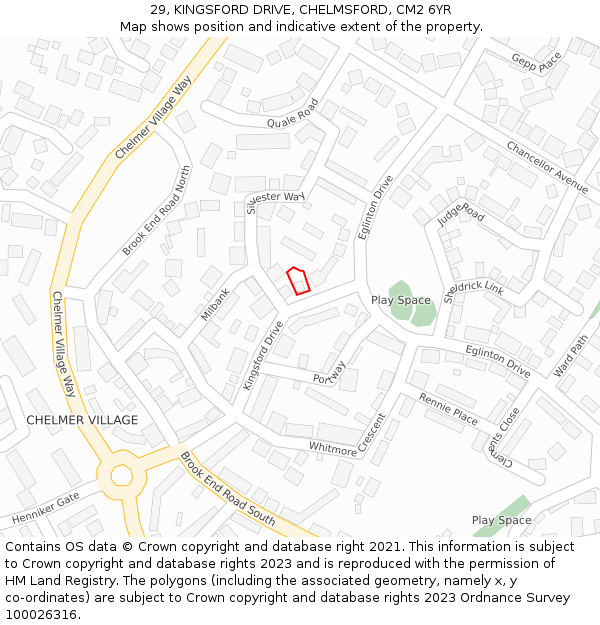 29, KINGSFORD DRIVE, CHELMSFORD, CM2 6YR: Location map and indicative extent of plot