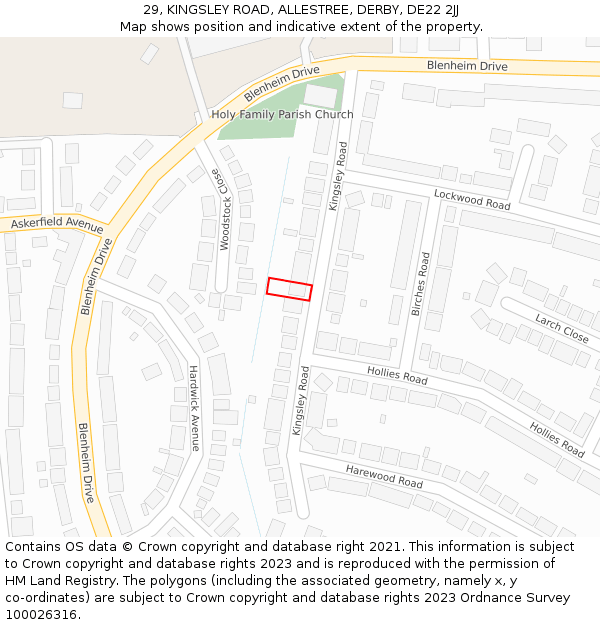 29, KINGSLEY ROAD, ALLESTREE, DERBY, DE22 2JJ: Location map and indicative extent of plot