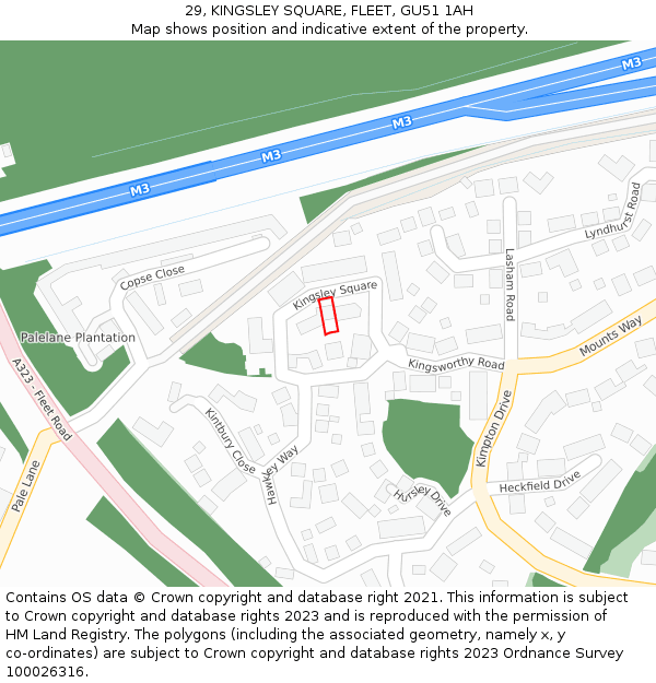 29, KINGSLEY SQUARE, FLEET, GU51 1AH: Location map and indicative extent of plot