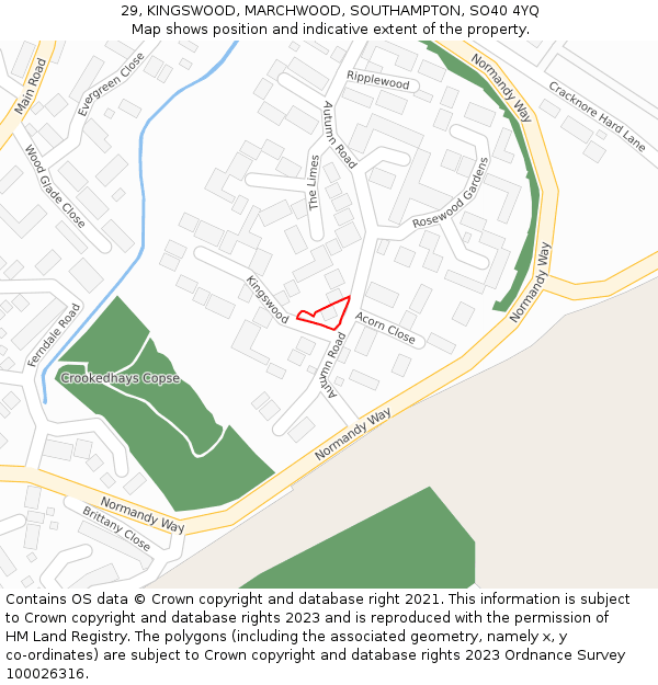 29, KINGSWOOD, MARCHWOOD, SOUTHAMPTON, SO40 4YQ: Location map and indicative extent of plot