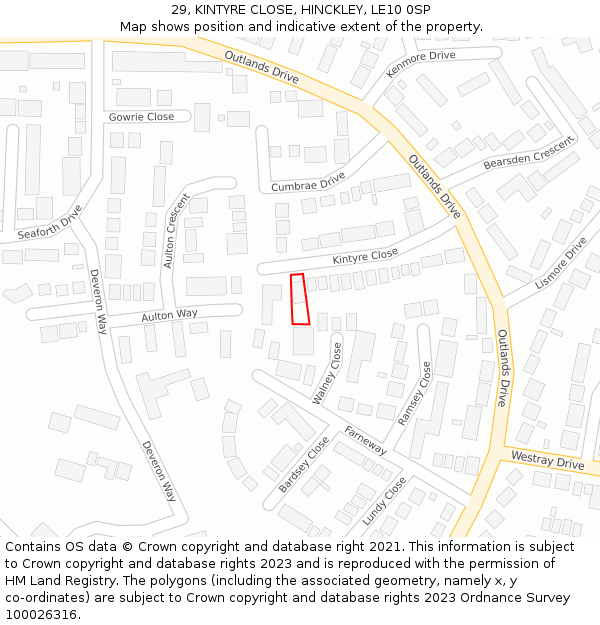 29, KINTYRE CLOSE, HINCKLEY, LE10 0SP: Location map and indicative extent of plot