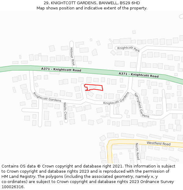 29, KNIGHTCOTT GARDENS, BANWELL, BS29 6HD: Location map and indicative extent of plot