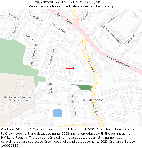 29, KNOWSLEY CRESCENT, STOCKPORT, SK1 4JB: Location map and indicative extent of plot