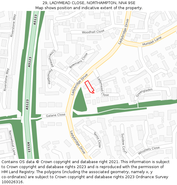 29, LADYMEAD CLOSE, NORTHAMPTON, NN4 9SE: Location map and indicative extent of plot