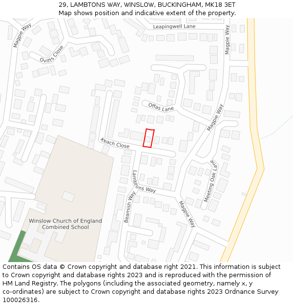 29, LAMBTONS WAY, WINSLOW, BUCKINGHAM, MK18 3ET: Location map and indicative extent of plot