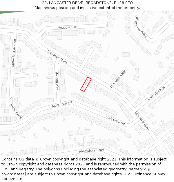 29, LANCASTER DRIVE, BROADSTONE, BH18 9EQ: Location map and indicative extent of plot