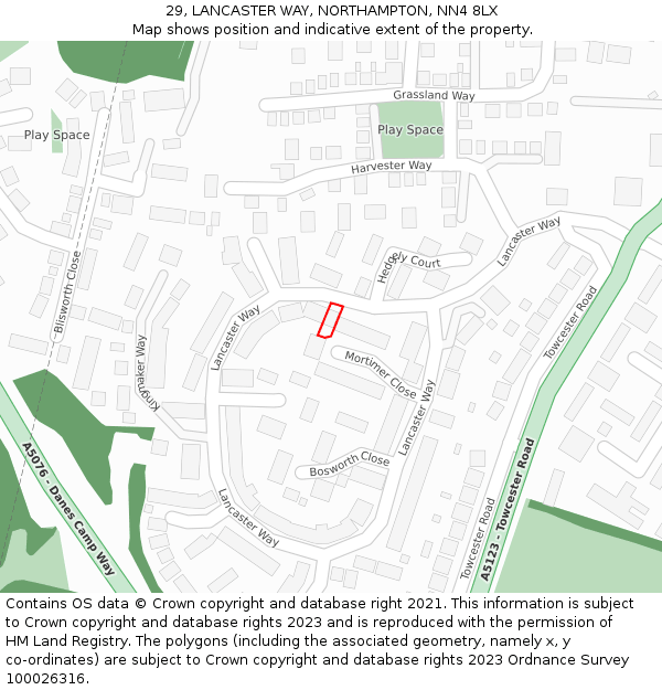 29, LANCASTER WAY, NORTHAMPTON, NN4 8LX: Location map and indicative extent of plot