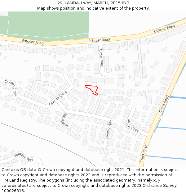 29, LANDAU WAY, MARCH, PE15 8YB: Location map and indicative extent of plot