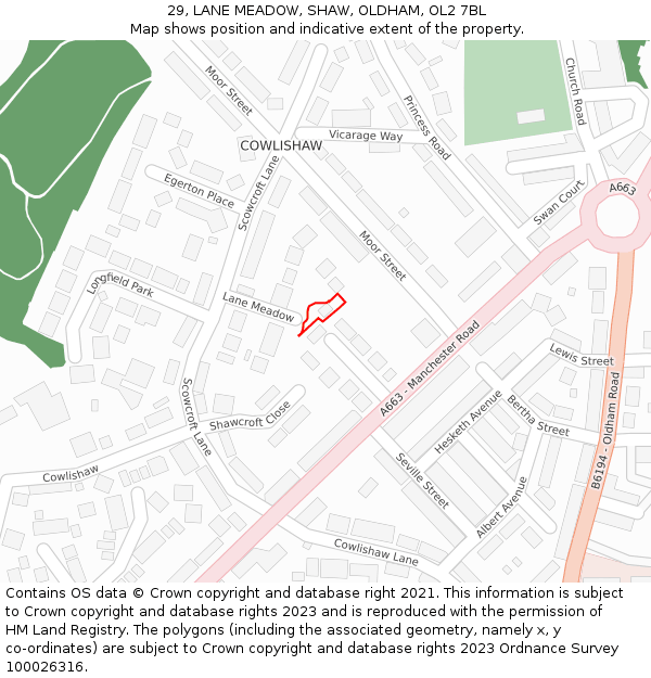 29, LANE MEADOW, SHAW, OLDHAM, OL2 7BL: Location map and indicative extent of plot