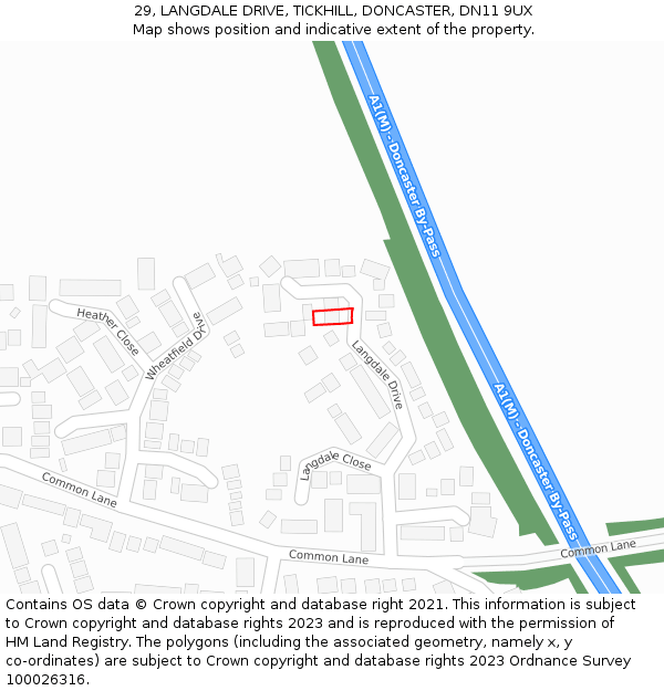 29, LANGDALE DRIVE, TICKHILL, DONCASTER, DN11 9UX: Location map and indicative extent of plot
