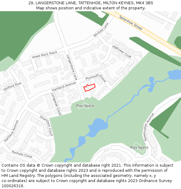 29, LANGERSTONE LANE, TATTENHOE, MILTON KEYNES, MK4 3BS: Location map and indicative extent of plot