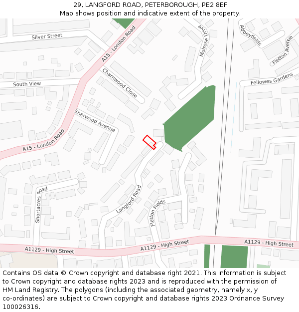 29, LANGFORD ROAD, PETERBOROUGH, PE2 8EF: Location map and indicative extent of plot