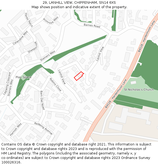 29, LANHILL VIEW, CHIPPENHAM, SN14 6XS: Location map and indicative extent of plot