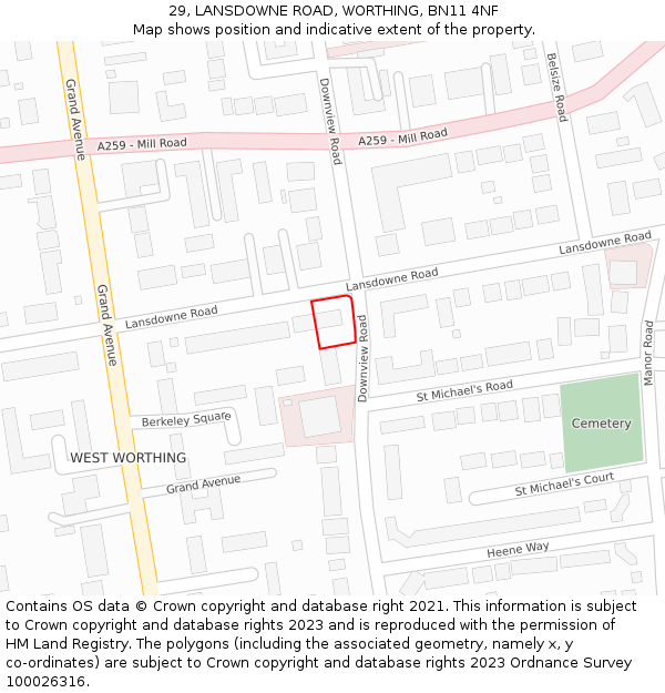 29, LANSDOWNE ROAD, WORTHING, BN11 4NF: Location map and indicative extent of plot